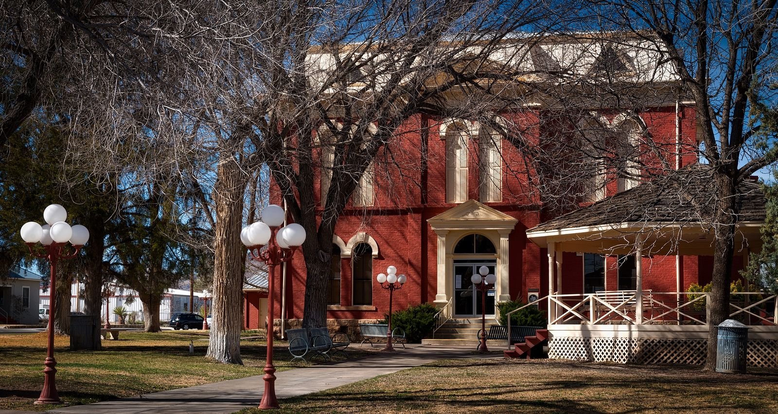 Charming red brick municipal building with classic architecture