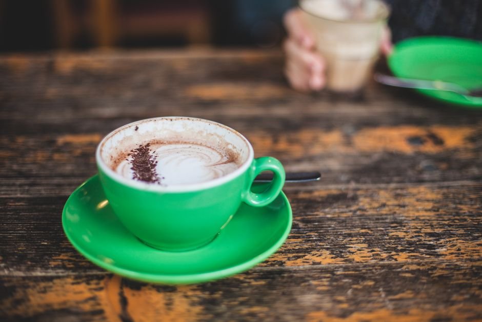 Cappuccino at a cozy downtown coffee shop table